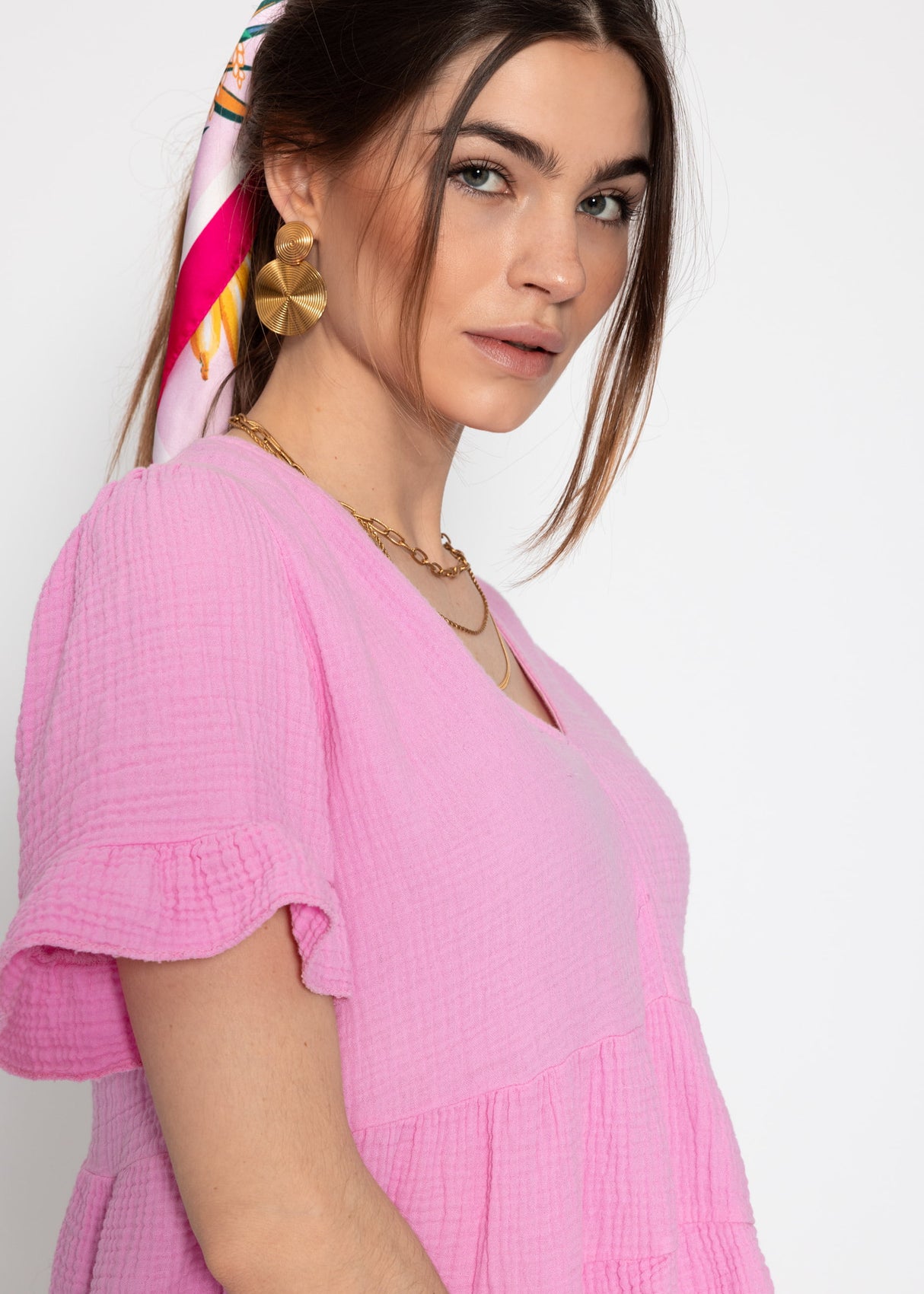 Musselin Shirt mit Volants - rosa
