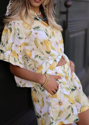 Musselin Shorts mit Lemon-Print - gelb