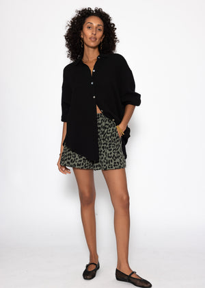 Muslin shorts with leopard print - khaki
