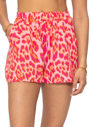 Muslin shorts with leo print - pink