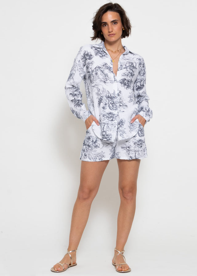 Muslin shorts with print - dark blue