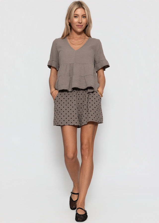Musselin Shorts mit Punkten - taupe