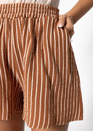Striped muslin shorts - cognac