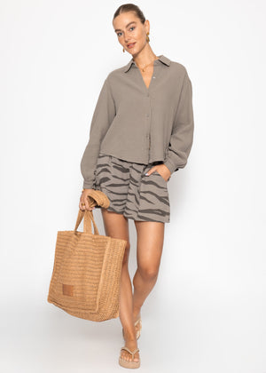 Muslin shorts with zebra print - taupe