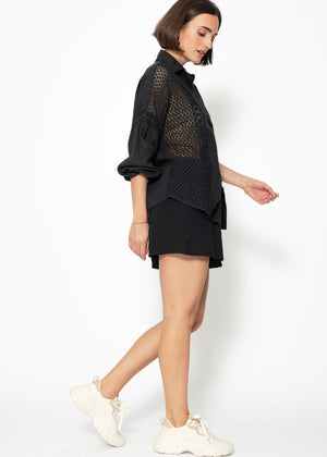Musselin Shorts, schwarz