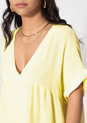Muslin dress with V-neck - butter yellow