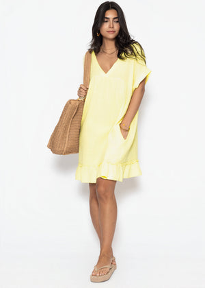 Muslin dress with V-neck - butter yellow
