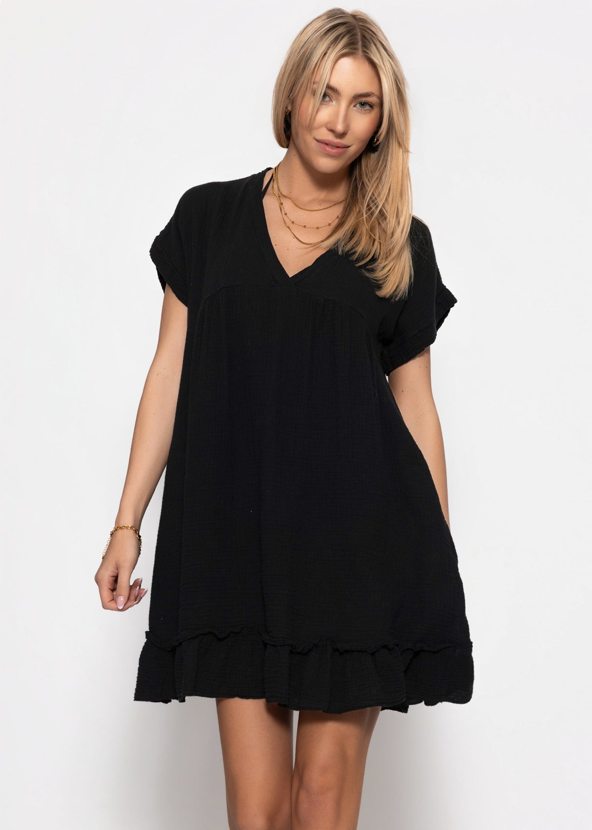 Musselin Strandkleid - schwarz