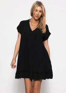 Muslin dress with V-neck - black