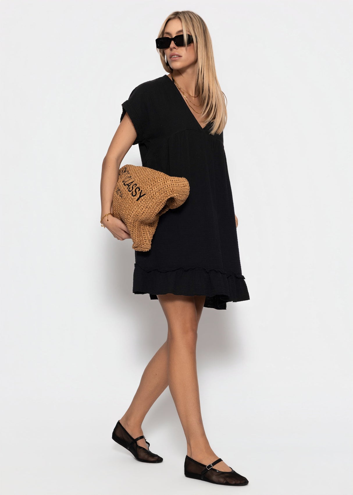 Musselin Strandkleid - schwarz
