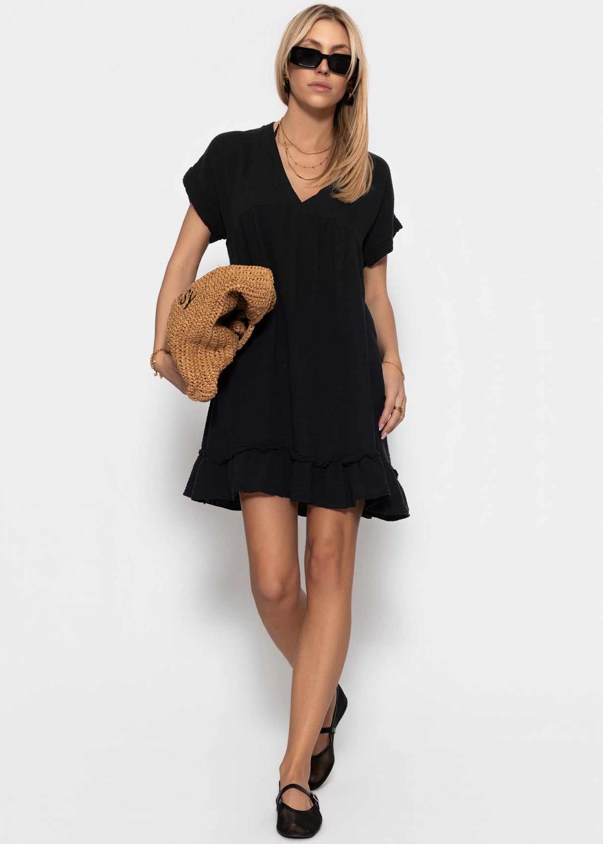Musselin Strandkleid - schwarz