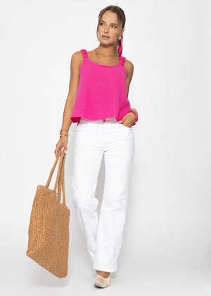Musselin Top mit gerafften Trägern - pink