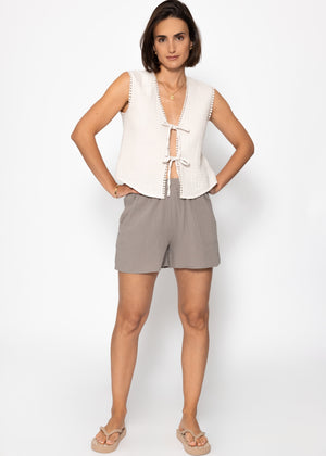 Musselin Top mit Schleifen - hellbeige