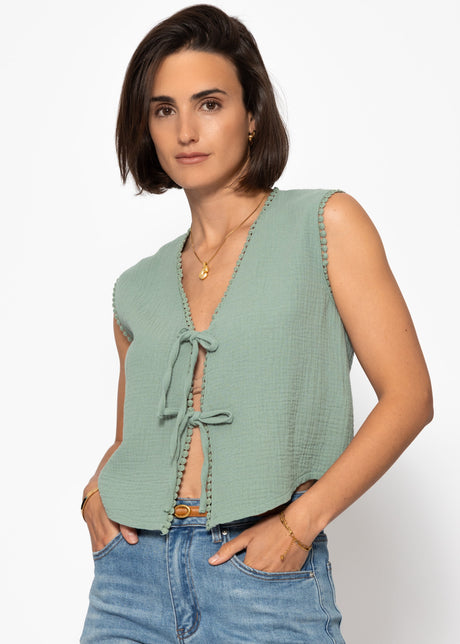 Musselin Top mit Schleifen - salbeigrün von SASSYCLASSY