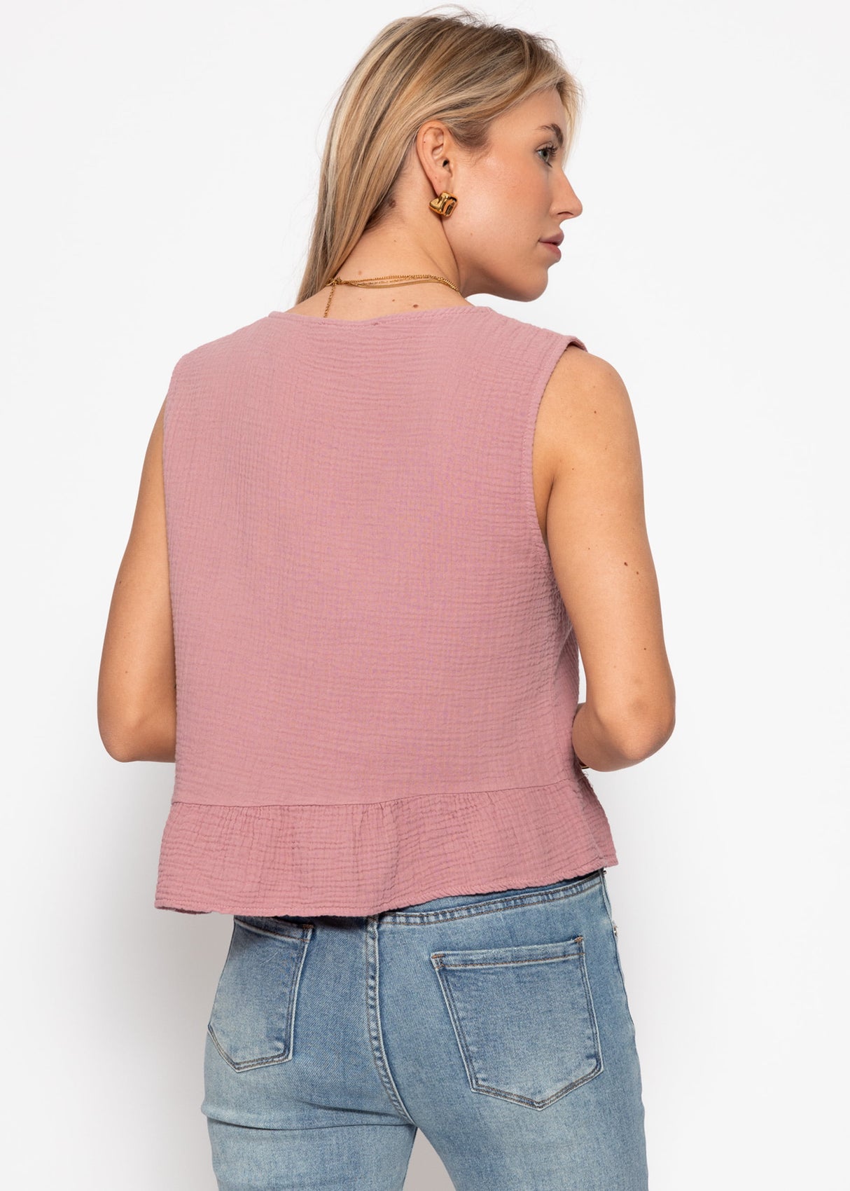 Musselin Top mit Schleifenverschluss - altrosa