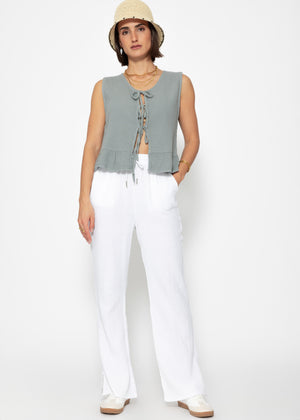 Muslin top with bow closure - gray