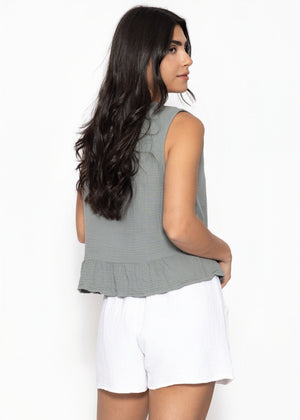 Muslin top with bow closure - gray