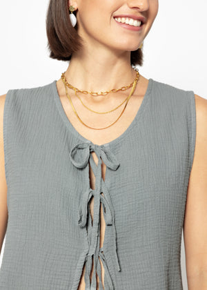 Muslin top with bow closure - gray