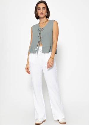 Muslin top with bow closure - gray