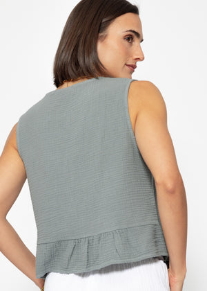 Muslin top with bow closure - gray