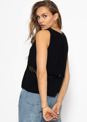Muslin top with lace trim - black