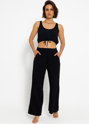 Musselin Top mit Zugband - schwarz