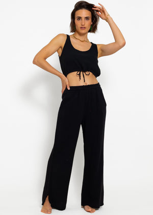 Musselin Top mit Zugband - schwarz