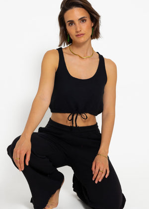 Musselin Top mit Zugband - schwarz