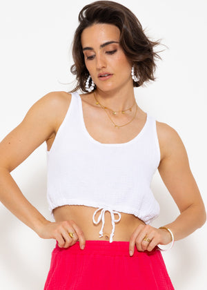 Musselin Top mit Zugband - weiß