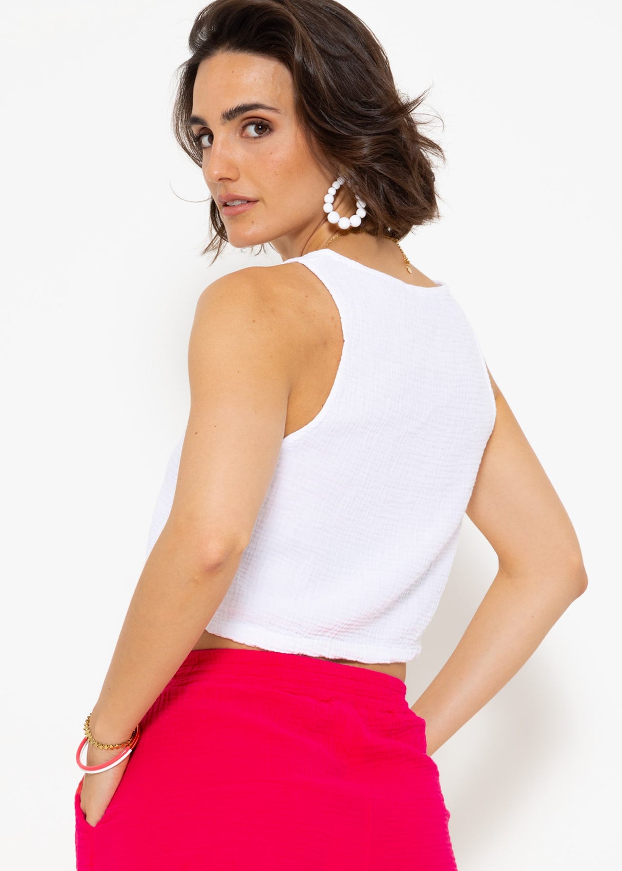 Musselin Top mit Zugband - weiß