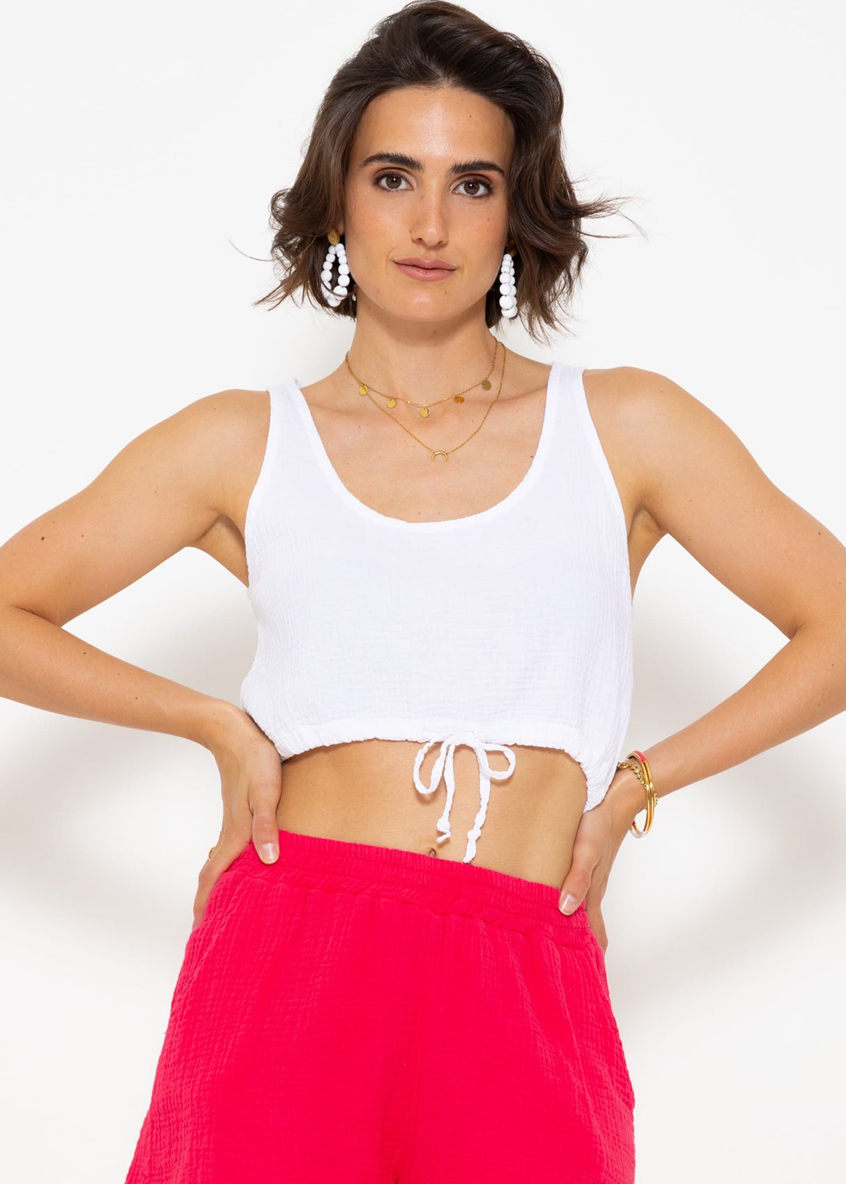 Musselin Top mit Zugband - weiß