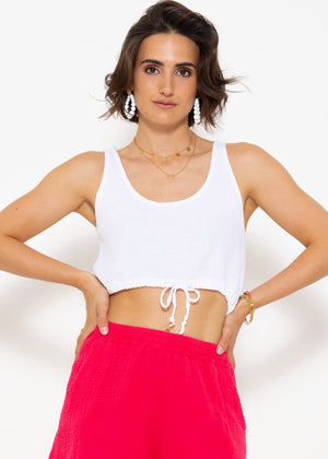 Musselin Top mit Zugband - weiß