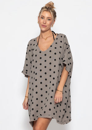 sassyclassy Musselin Tunika mit Punkte-Print - taupe-schwarz