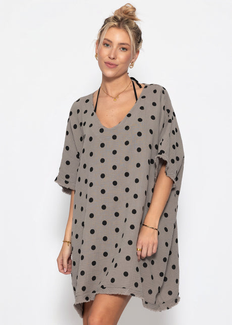 sassyclassy Musselin Tunika mit Punkte-Print - taupe-schwarz