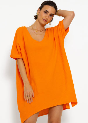 Musselin Tunika mit V-Ausschnitt - orange