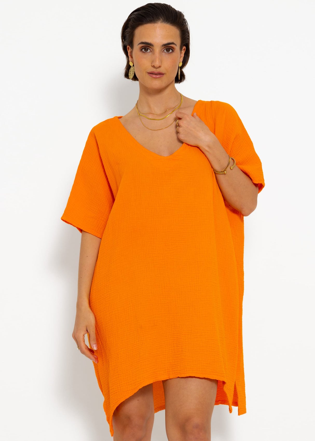 Musselin Tunika mit V-Ausschnitt - orange