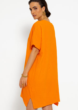 Musselin Tunika mit V-Ausschnitt - orange