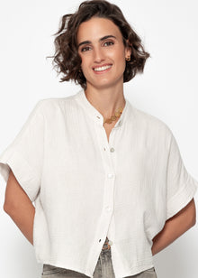 Musselin Bluse mit angeschnittenem kurzen Arm - hellbeige