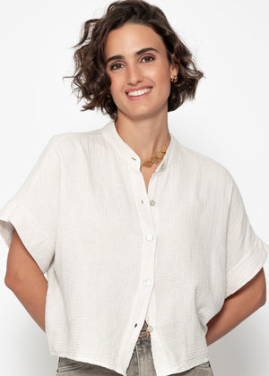 Musselin Bluse mit angeschnittenem kurzen Arm - hellbeige