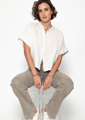 Musselin Bluse mit angeschnittenem kurzen Arm - hellbeige