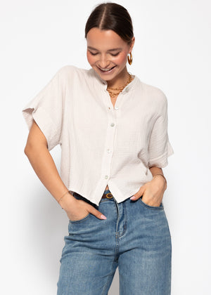 Musselin Bluse mit angeschnittenem kurzen Arm - hellbeige