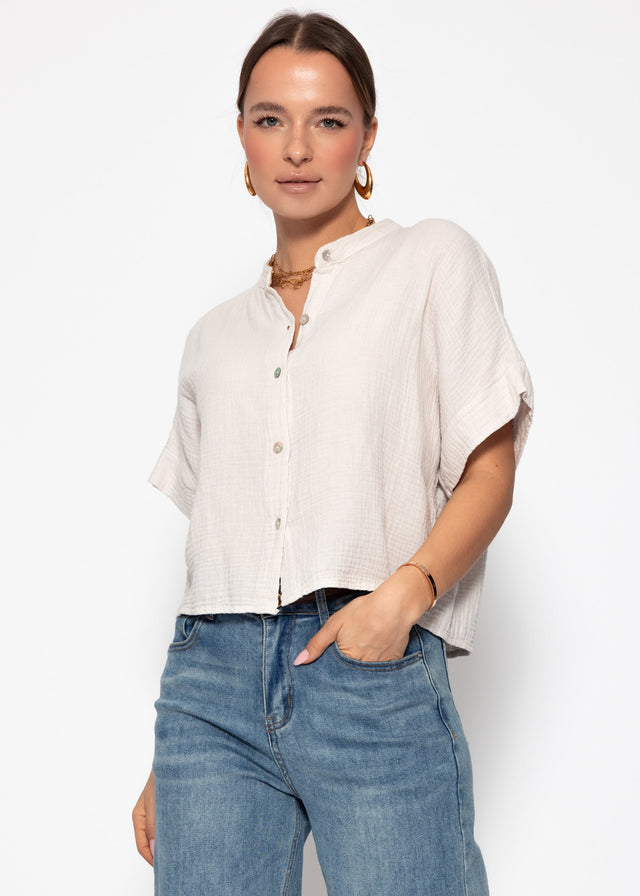 Muslin blouse with short sleeves - light beige