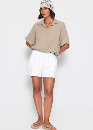 Musselinbluse mit Zugbandsaum - clay