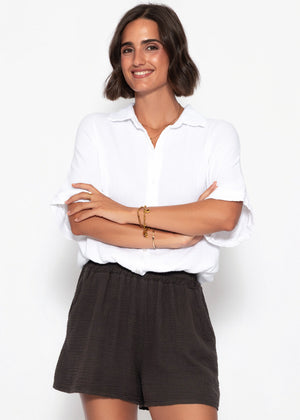 Musselinbluse mit Zugbandsaum - weiß
