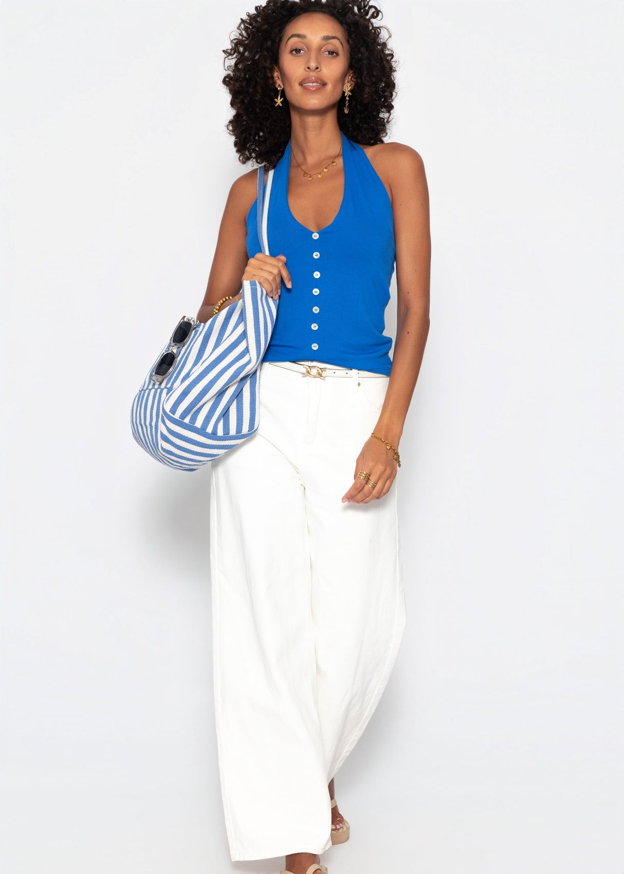 Neckholder-Top mit Zierknöpfe - royalblau
