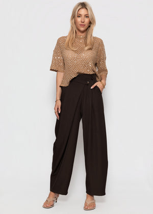 Netz-Shirt mit Pailletten - beige