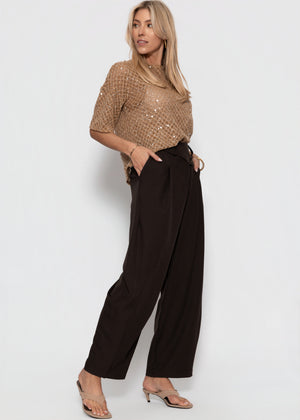Netz-Shirt mit Pailletten - beige