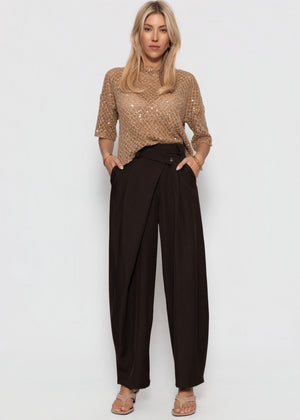 Netz-Shirt mit Pailletten - beige