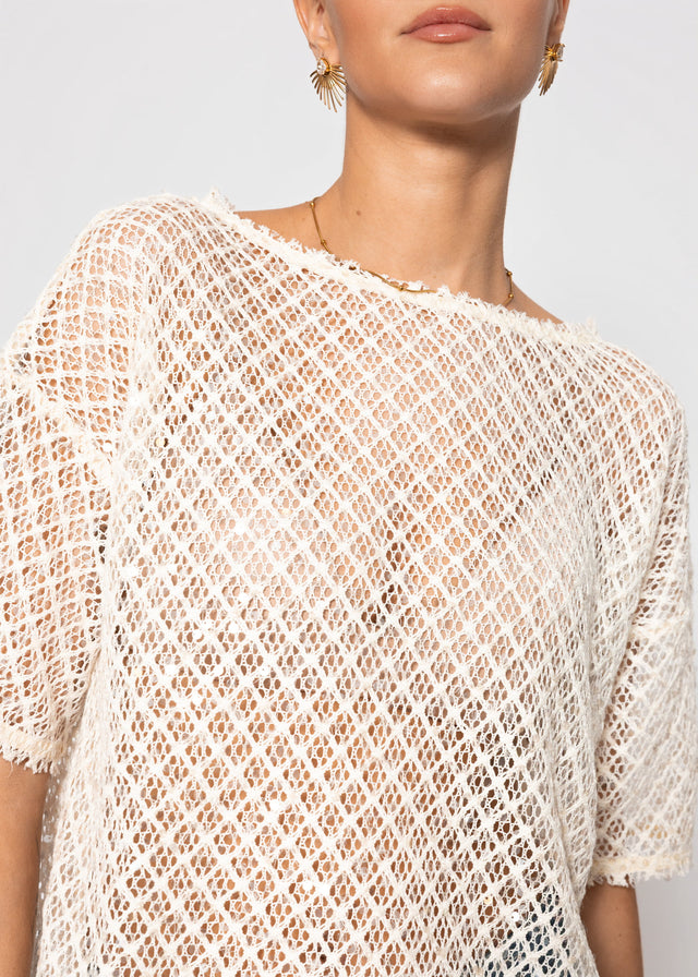 Mesh top with sequins - cream