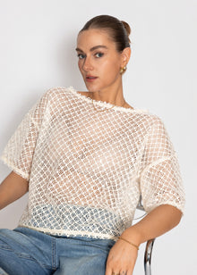 Netz-Shirt mit Pailletten - creme